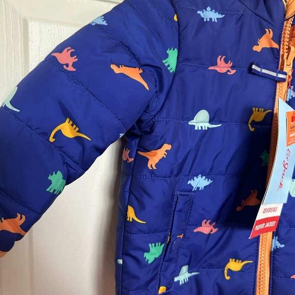 NWT Cat & Jack 12m reversible puffer Jacket with Dinosaur Print - Picture 5 of 6